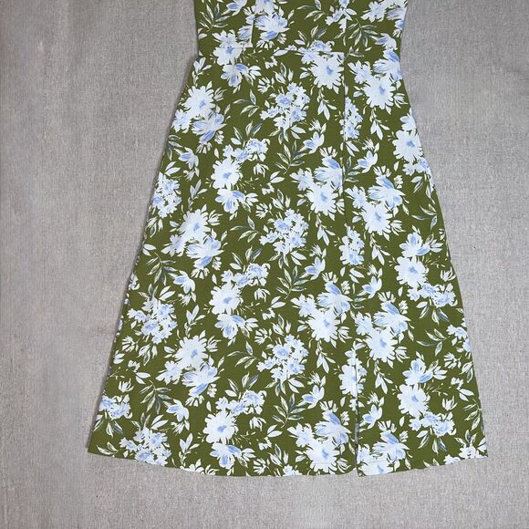 Monteau Los Angeles Chartreuse Green and White Floral Midi Dress - Medium - Picture 9 of 11